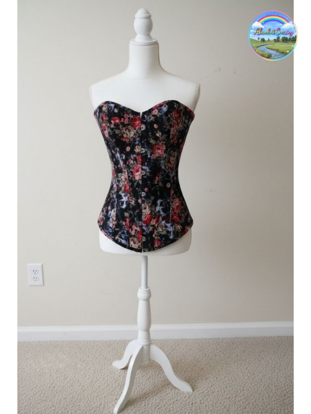 Vintage Floral Denim Overbust Corset Bustier Top
